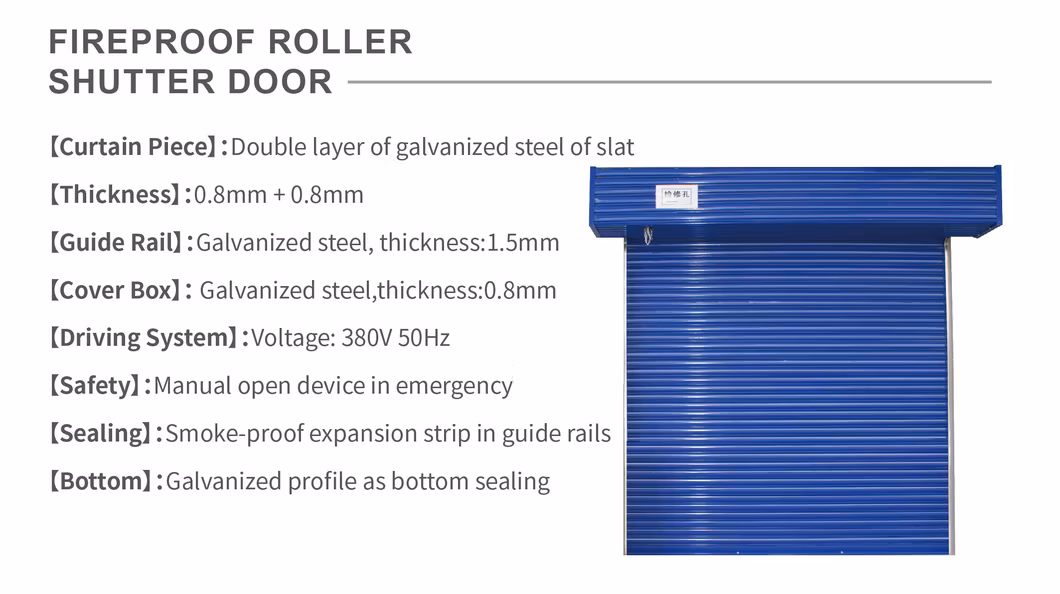 Commercial Shopping Building Garage Fire Rated Fire Prevention Fire Security Fire Safety Rolling Galvanized Steel Foamed Auto Motorized Industrial Door