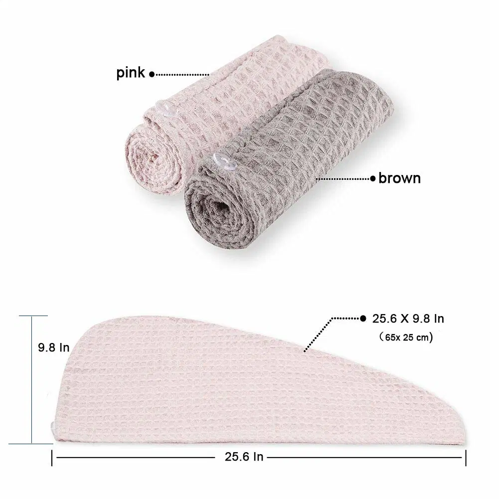 Super Absorbent Quick Dry Buttons Design Hair Turban 10 Inch by 26inch (25X65cm) Twist Microfiber Hair Wrap Towel for Women Wet, Curly, Longer, Thick Hair