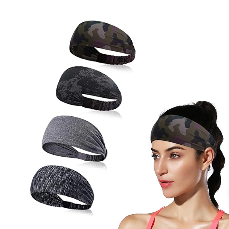 New Trendy Moisture Wicking Sports Hair Ornament Bandana Hairbands, Custom Printed Camouflage Gym Turban Headwear Head Wraps Headbands for Men and Women