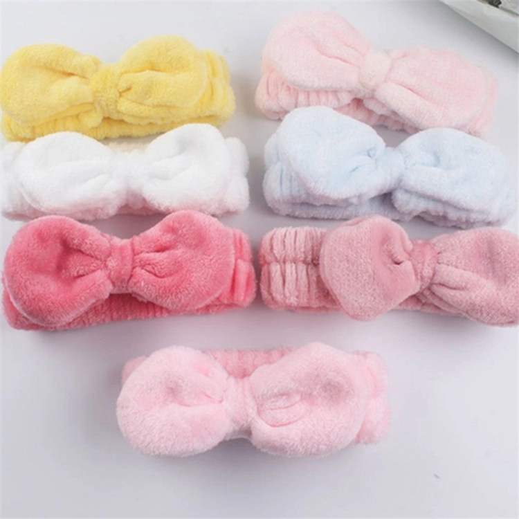 Girls Women Fluffy Terry Towel Facial Make up Bow Fur Bath Hairband SPA Head Bands Makeup Skincare Washing Headband with Logo