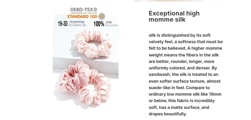 100% Pure Silk Scrunchies for Women Customizable Size and Color Soft Satin Silk Hair Ties for Beauty