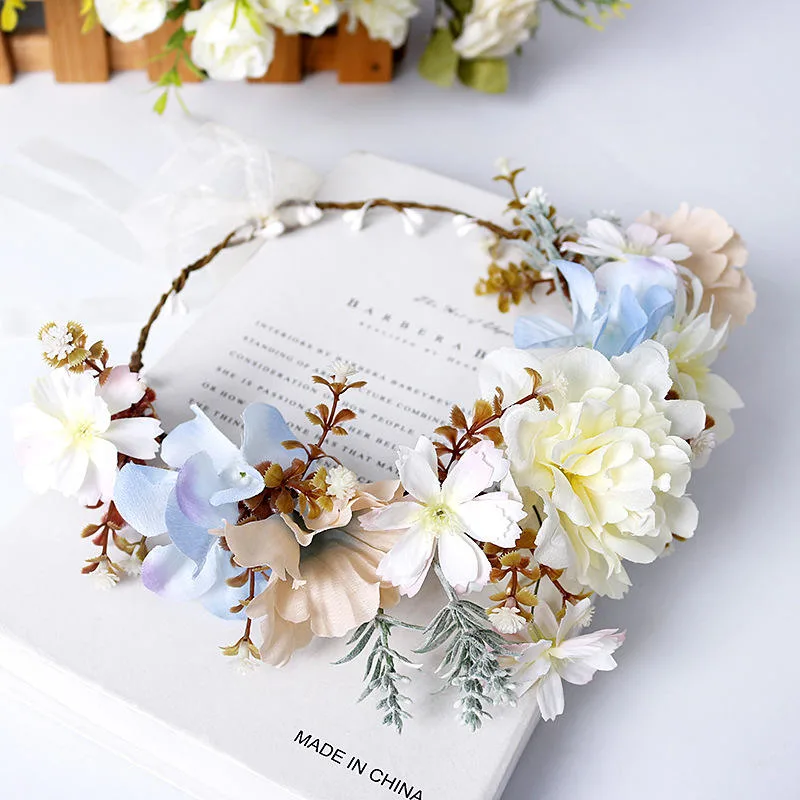 Korean Style Flower Crown Wedding Bohemian Wreath Hairband Party Floral Girl Hair Accessories Flower Headband Garland Headpiece