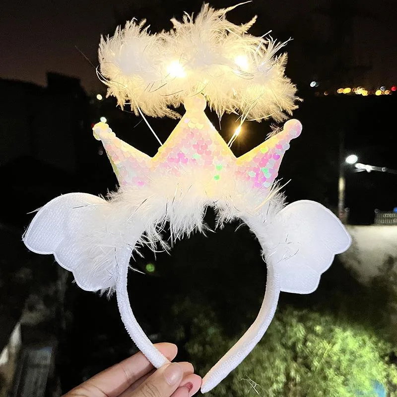 Hair Accessories Girls Hair Band Christmas Angel Feather Hair Clip Light up Headband