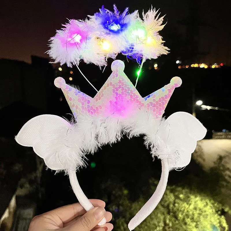 Hair Accessories Girls Hair Band Christmas Angel Feather Hair Clip Light up Headband