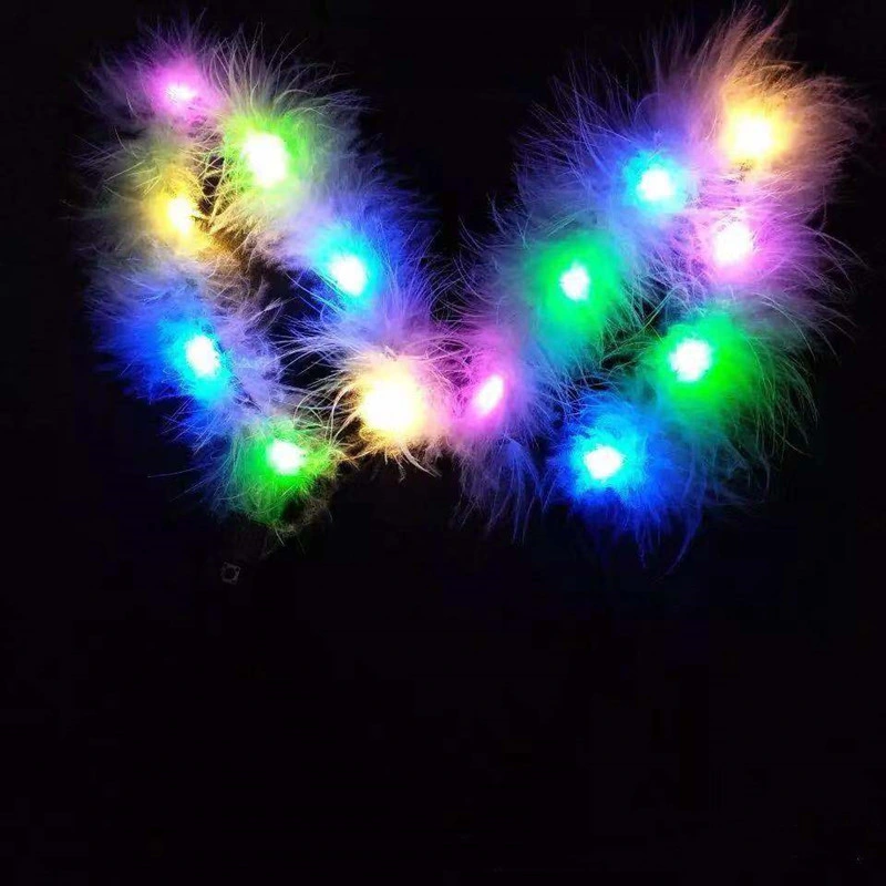 Glowing Feathered Rabbit Ears Glowing Plush Gold Wire Cat Ear Headband