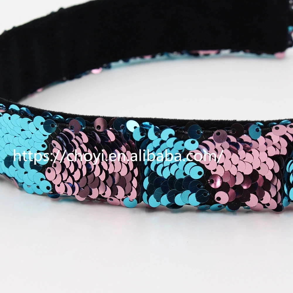 Mermaid Reversible Sequin Headbands for Girls Women Flip Sequins Wide Headband Set with Elastic Cord Hair Accessory