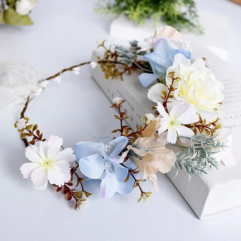 Korean Style Flower Crown Wedding Bohemian Wreath Hairband Party Floral Girl Hair Accessories Flower Headband Garland Headpiece