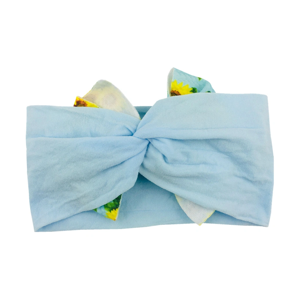 European Children&prime;s Soft Nylon Hair Ties Babies Printed Bubble Cloth Bow Elastic Headband