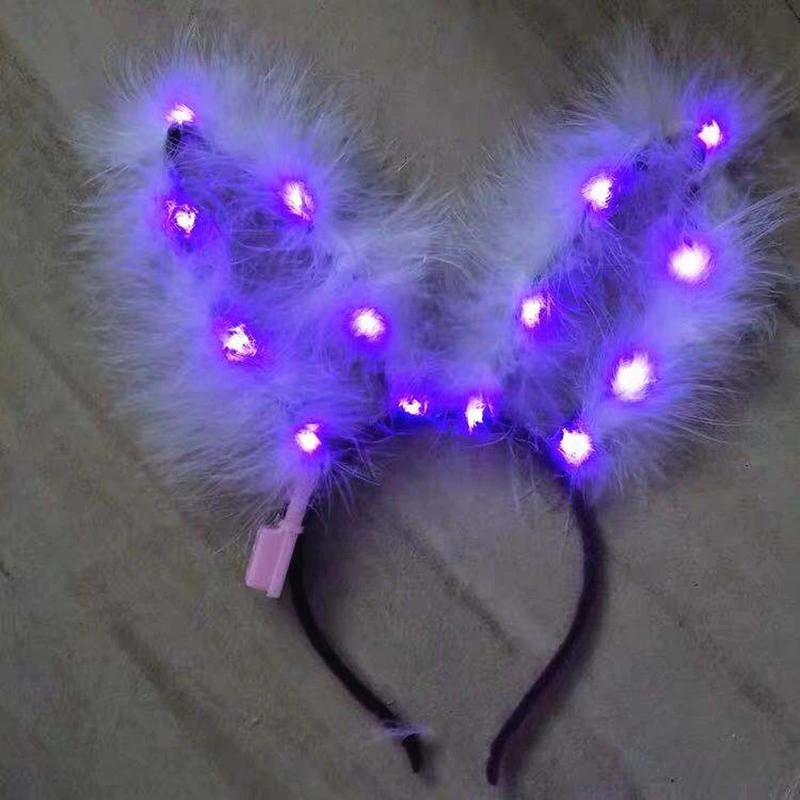 Glowing Feathered Rabbit Ears Glowing Plush Gold Wire Cat Ear Headband