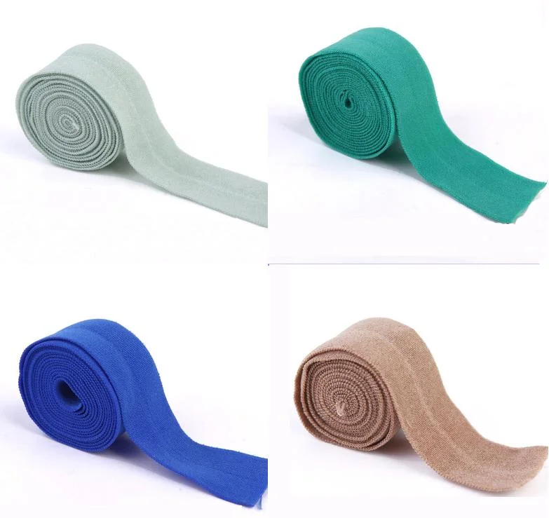 Factory Wholesale 20mm Nylon with Spandex Elastic Straps Bias Tape Binding Double Fold Over Ribbon for Garment