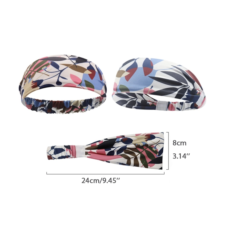 New Colorful Floral Sports Headwear Turban Hairband Directly Factory, Custom Design Printed High Stretchy Spandex Gym Headbands for Ladies, Women, Girls