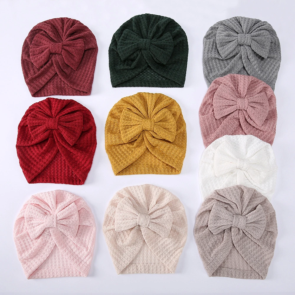 New Children&prime;s Waffle Wool Hat Bow Indian Pullover Hat Headband for Baby