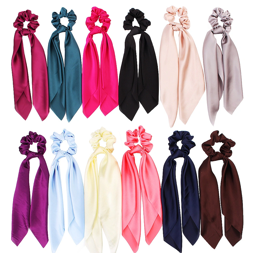 Fashion Girl Multi Print Elastic DOT Hair Scrunchies Hair Tie Long Scarf Scrunchies for Women