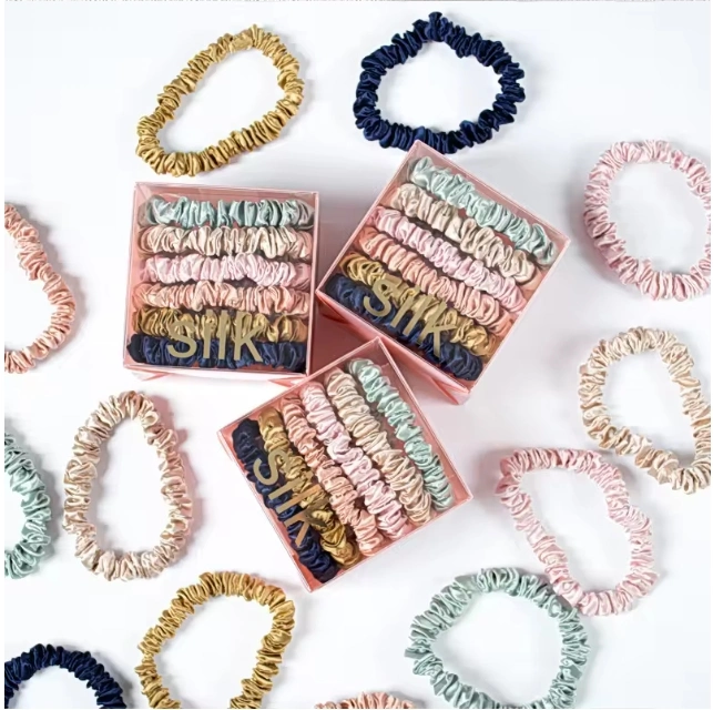 100% Pure Silk Scrunchies for Women Customizable Size and Color Soft Satin Silk Hair Ties for Beauty