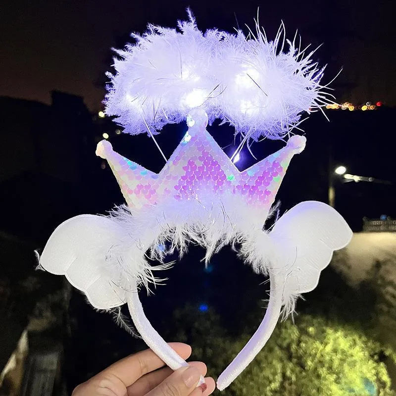 Hair Accessories Girls Hair Band Christmas Angel Feather Hair Clip Light up Headband