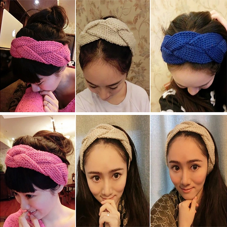 Korean Version Autumn and Winter Warm Hair Accessories Knitting Fried Dough Twists Braid Wool Hair Band Hand Knitted Headband