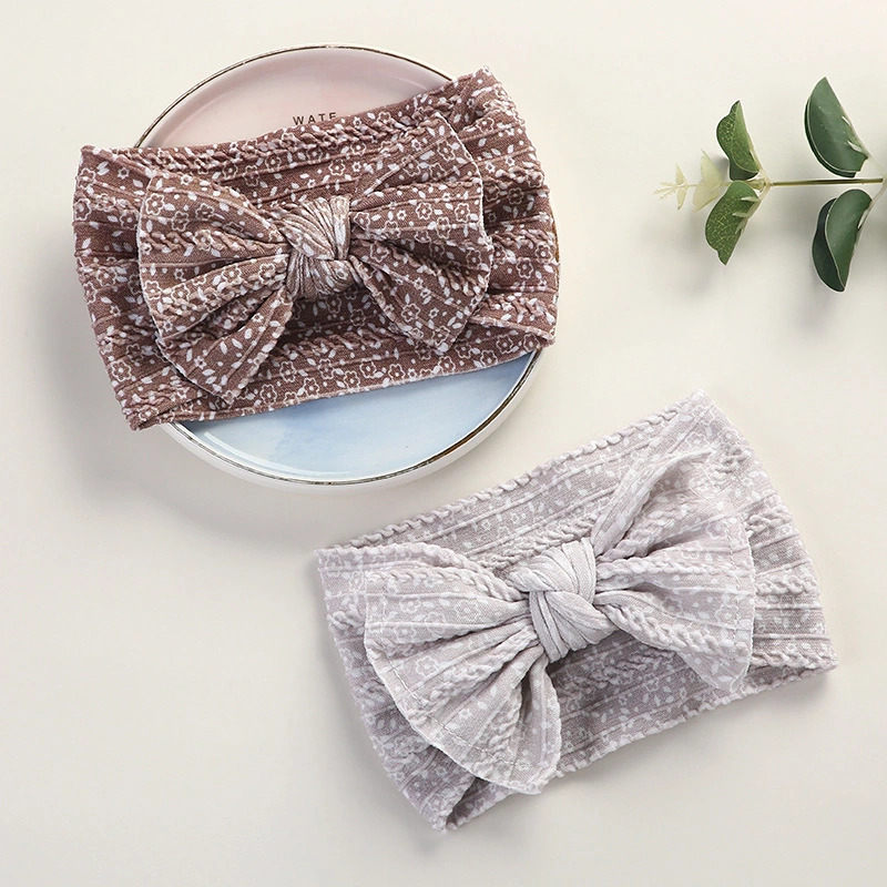 Wholesale Soft Jacquard Nylon Bow Summer Floral Print Headband for Baby