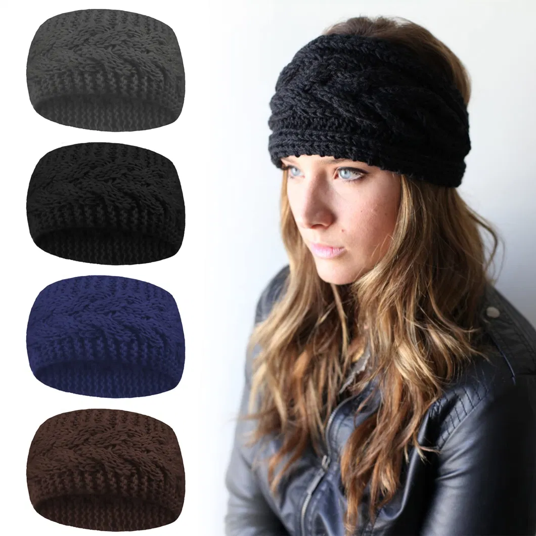 Fashion Warm Crochet Colorful Knitted Winter Headband Logo Turban Headbands for Women