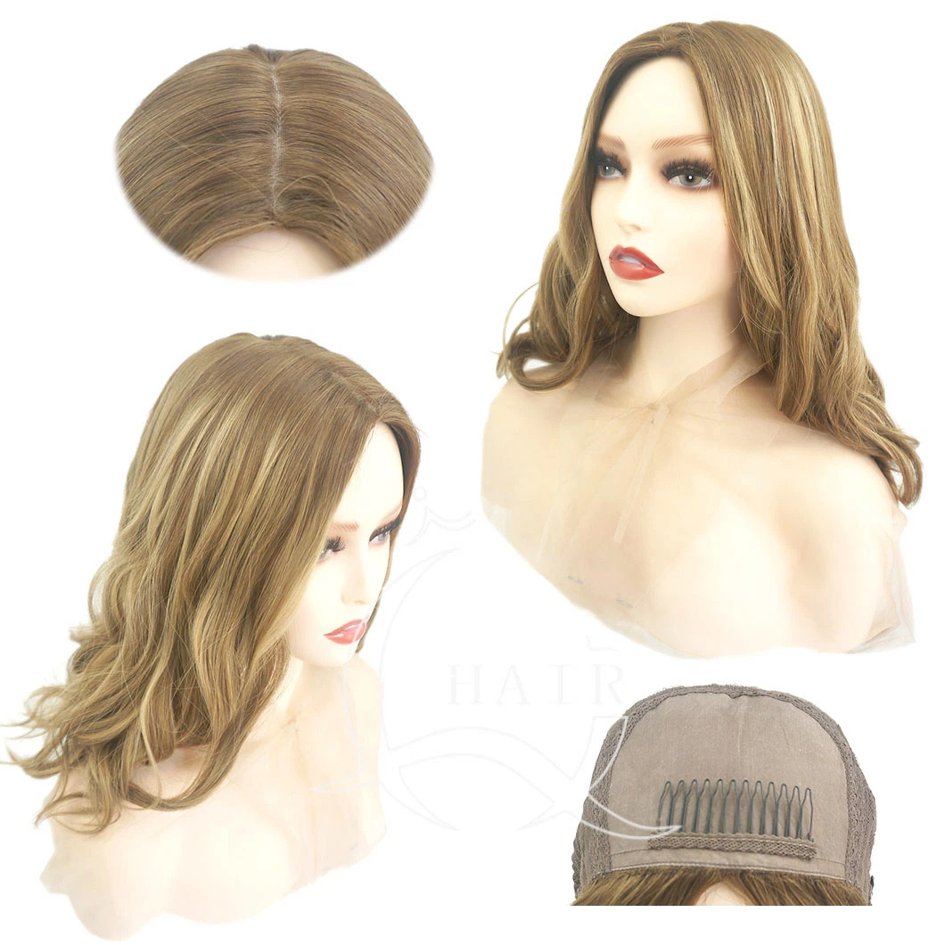 Orthodox Religion Human Hair Wig for Kosher China Man Made Slight Layer Brown Highlight 8 10 14 Color Wave Heavy Density Skin Top Silk Top Kosher Jewish