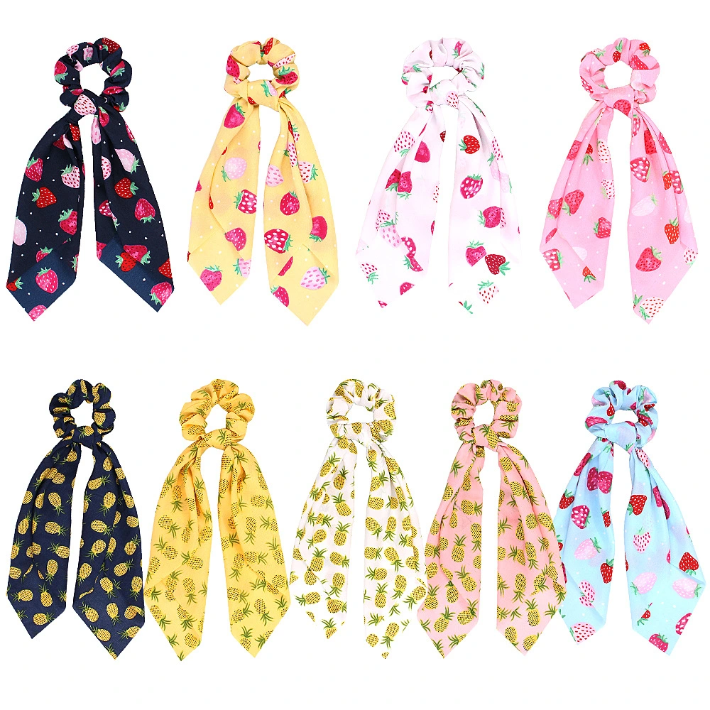 Fashion Girl Multi Print Elastic DOT Hair Scrunchies Hair Tie Long Scarf Scrunchies for Women