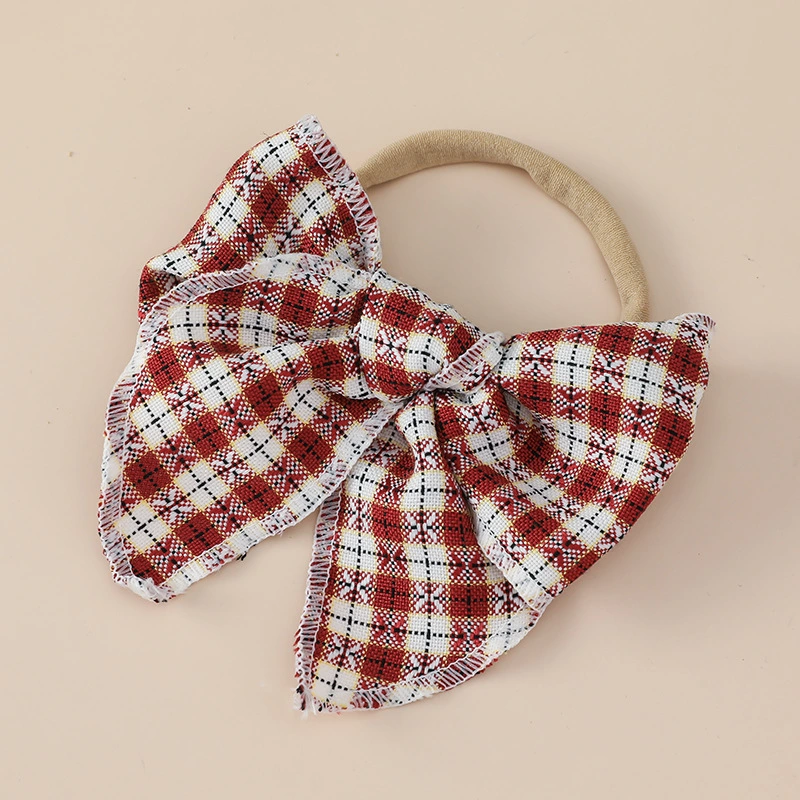 Wholesale Baby Bow Narrow Headband Girl&prime;s Gingham Fabric Bow Headband for Baby