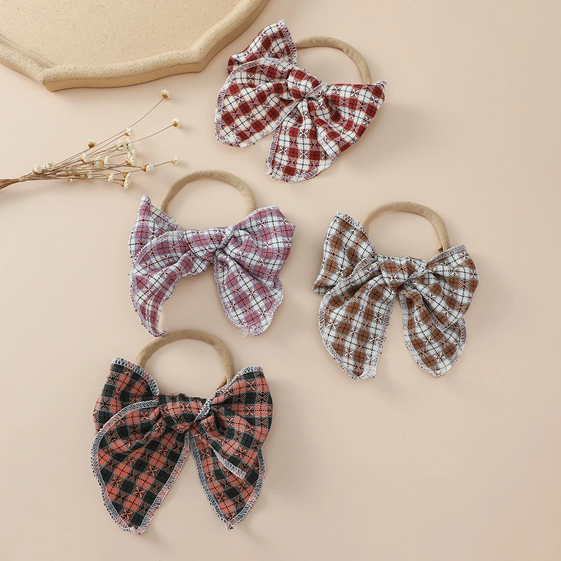 Wholesale Baby Bow Narrow Headband Girl&prime;s Gingham Fabric Bow Headband for Baby