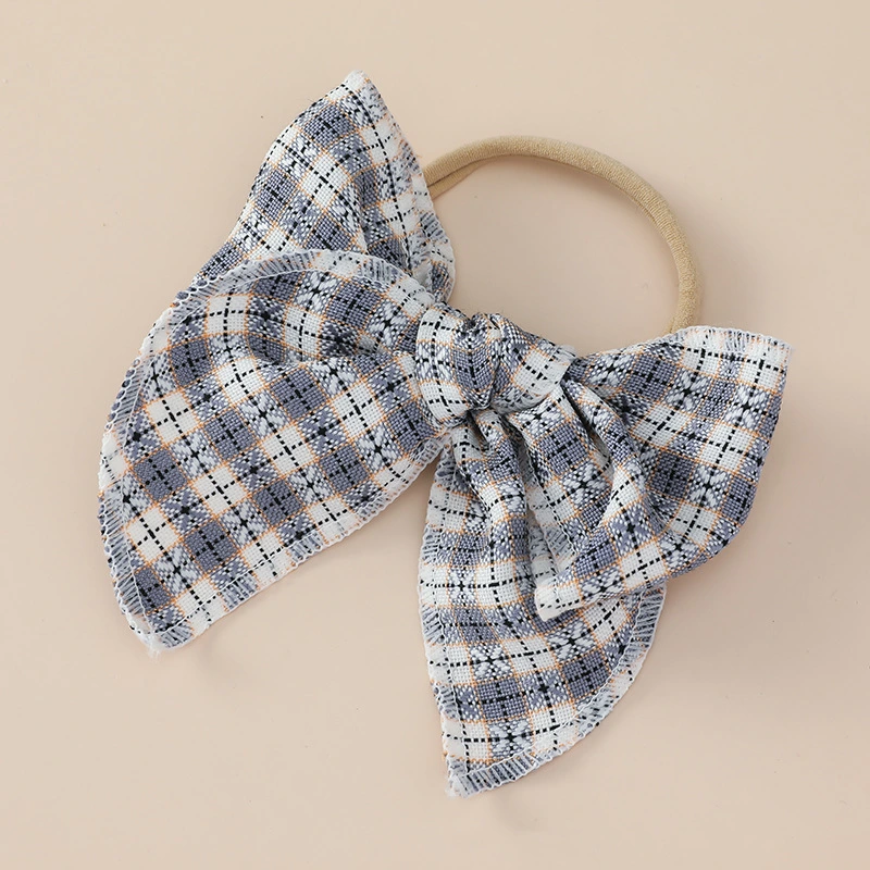 Wholesale Baby Bow Narrow Headband Girl&prime;s Gingham Fabric Bow Headband for Baby