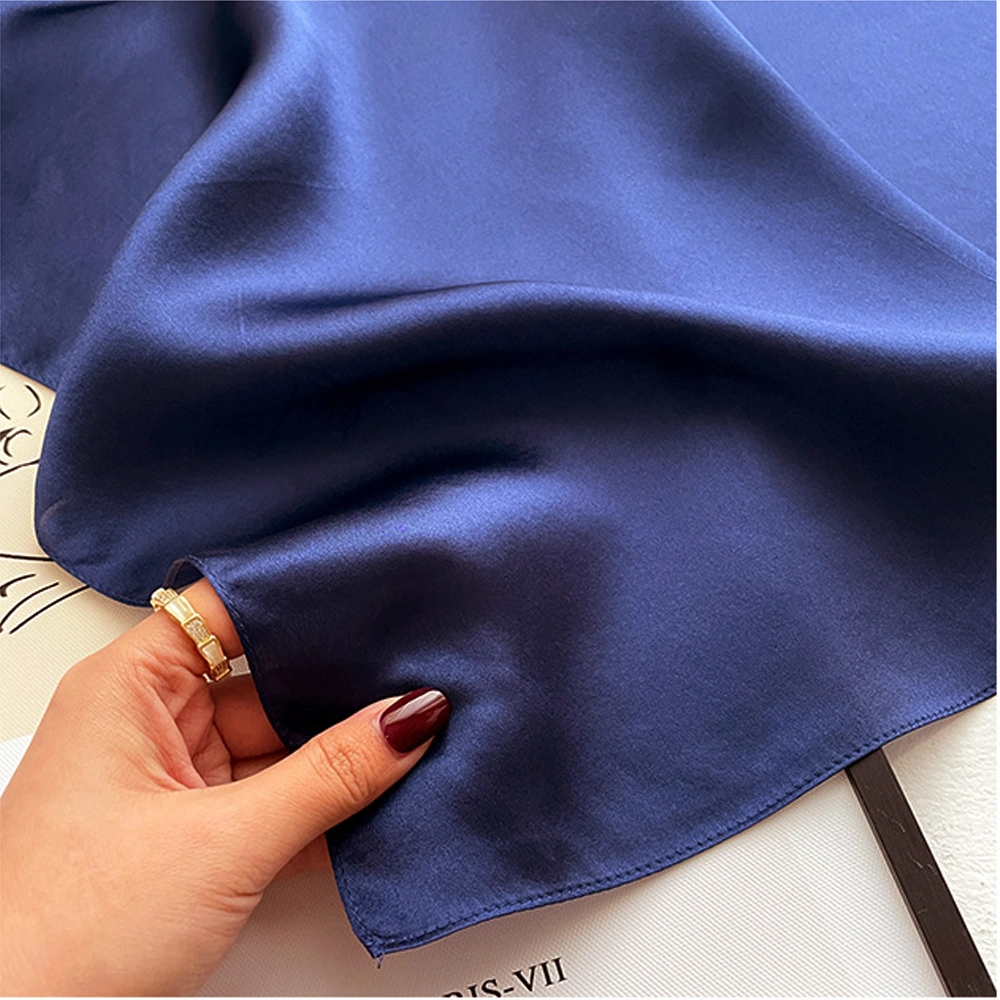 Wholesale Soild Color Navy Blue Satin Silk Scarf Bandanas for Hair Wrapping for Sleeping