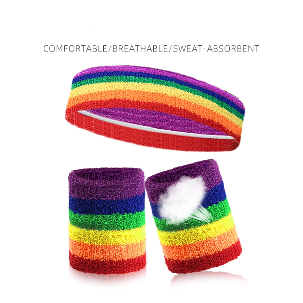 Wristbands Sweatbands Colorful Striped Sweatband Set for Men and Women