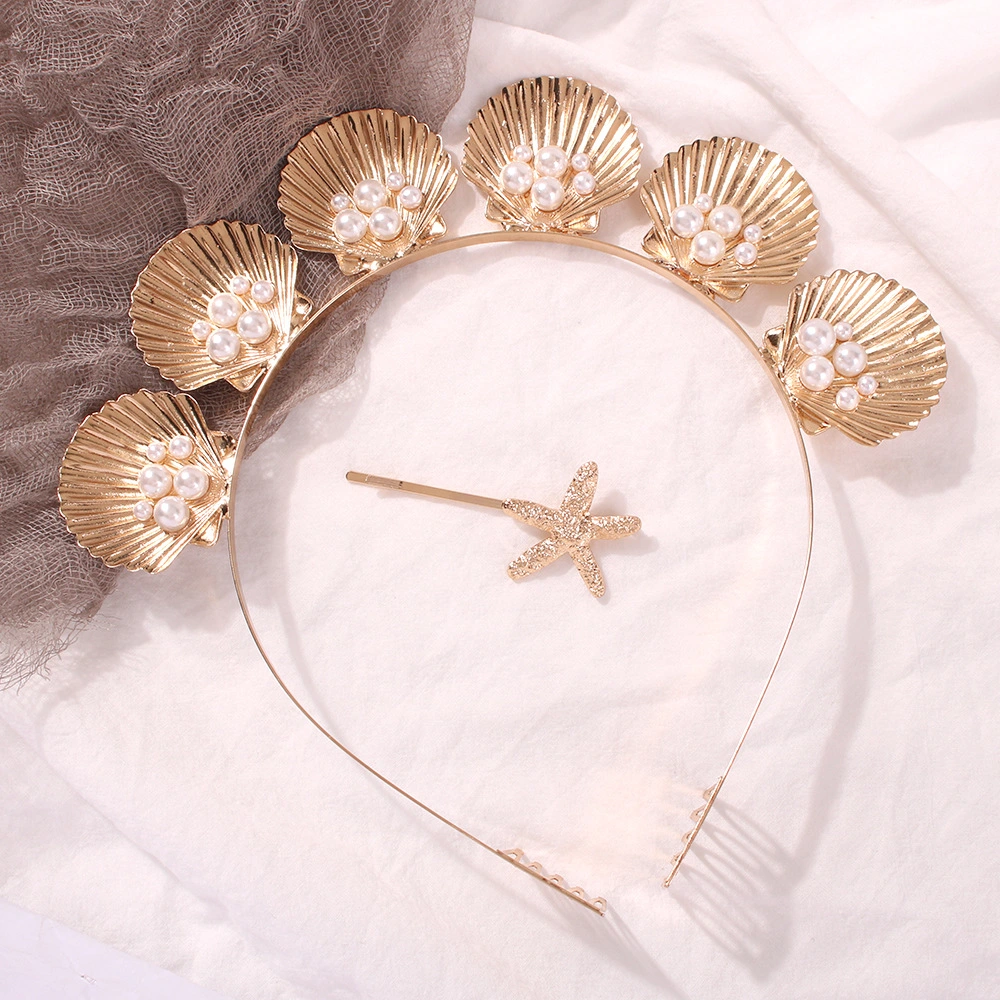 Hot Sales Custom Metal Sheel Pearl Metal Wire Headband Bride Metal Headband Metal Headband