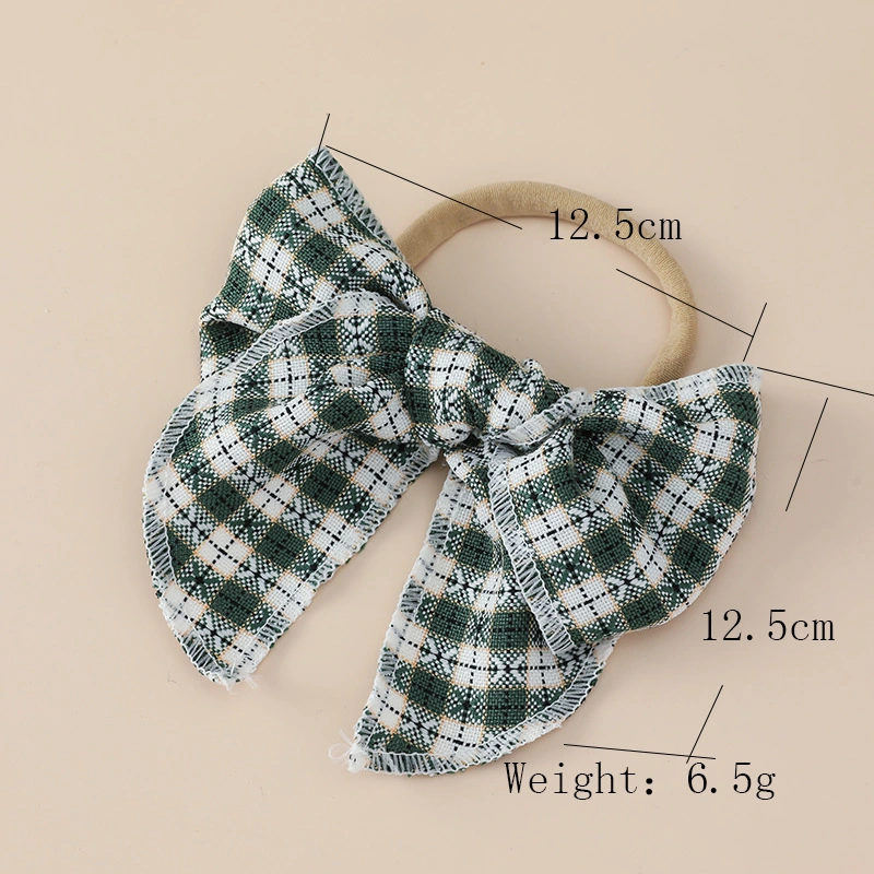 Wholesale Baby Bow Narrow Headband Girl&prime;s Gingham Fabric Bow Headband for Baby