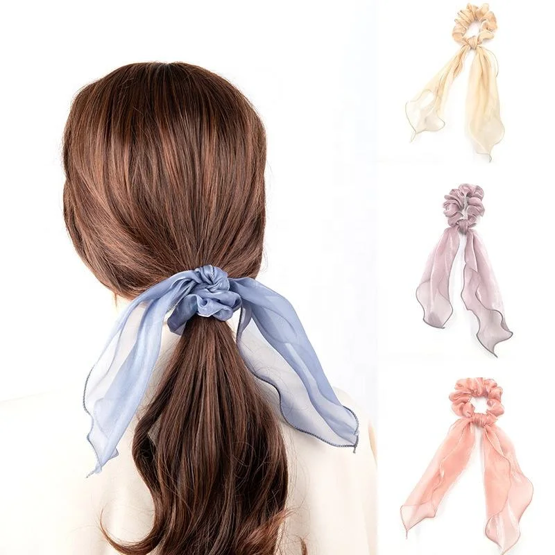 Streamer Headband Women&prime;s Solid Color Hair Band Organza Headband with Scarf for Girls