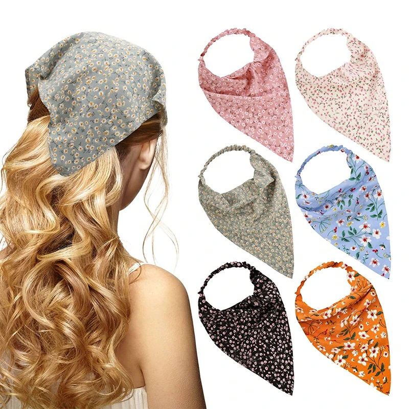 Floral Elastic Kerchief Thin Flower Cloth Headband Triangle Scarf Hair Ornaments Bandanas