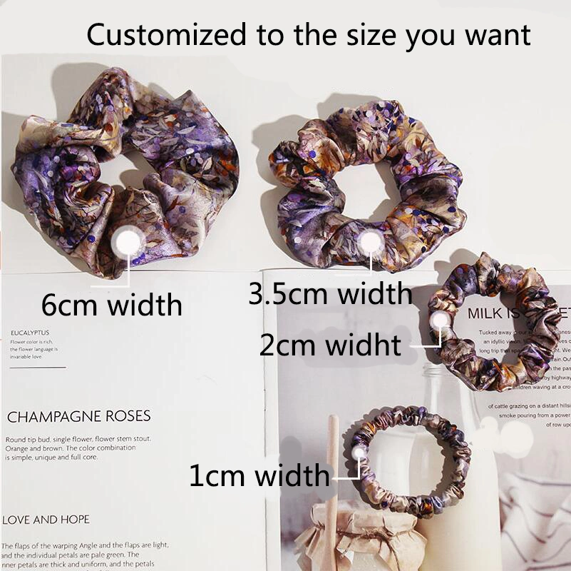 Custom Design Flower Print Silk Hair Ties and Silk Scrunchies for Ladies