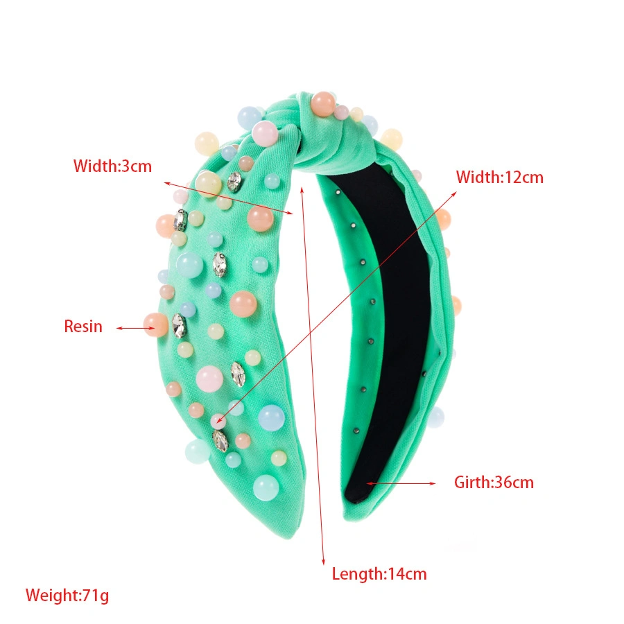 Customized Candy Color Resin Bead Headband Solid Fabric Knitted Hair Accessories