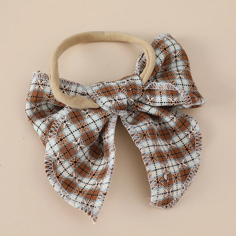 Wholesale Baby Bow Narrow Headband Girl&prime;s Gingham Fabric Bow Headband for Baby