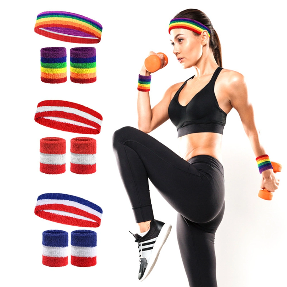 Wristbands Sweatbands Colorful Striped Sweatband Set for Men and Women