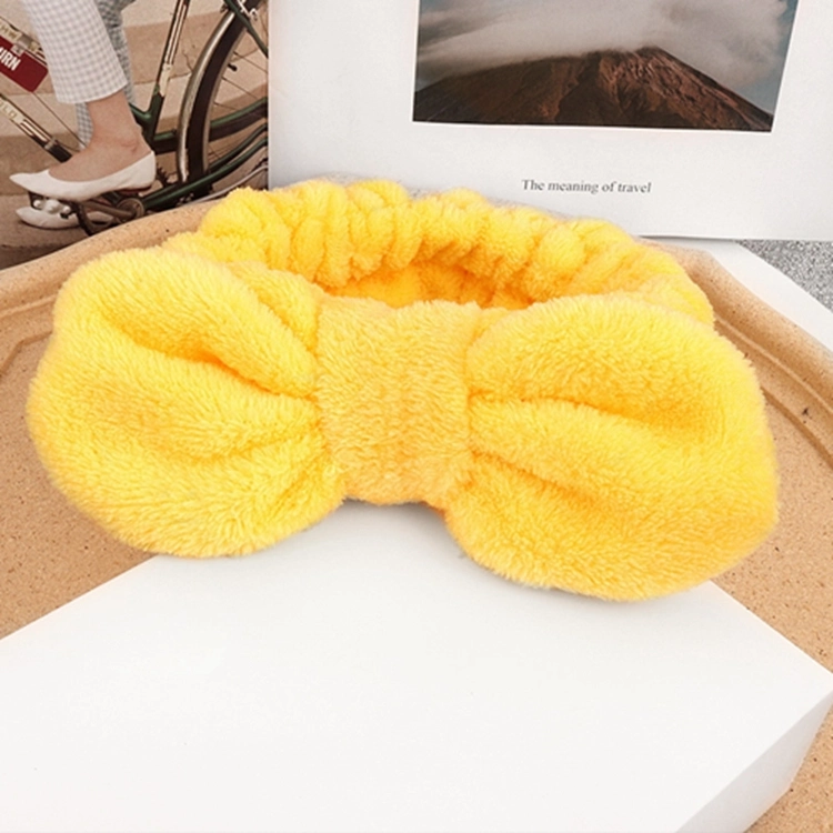 Girls Women Fluffy Terry Towel Facial Make up Bow Fur Bath Hairband SPA Head Bands Makeup Skincare Washing Headband with Logo