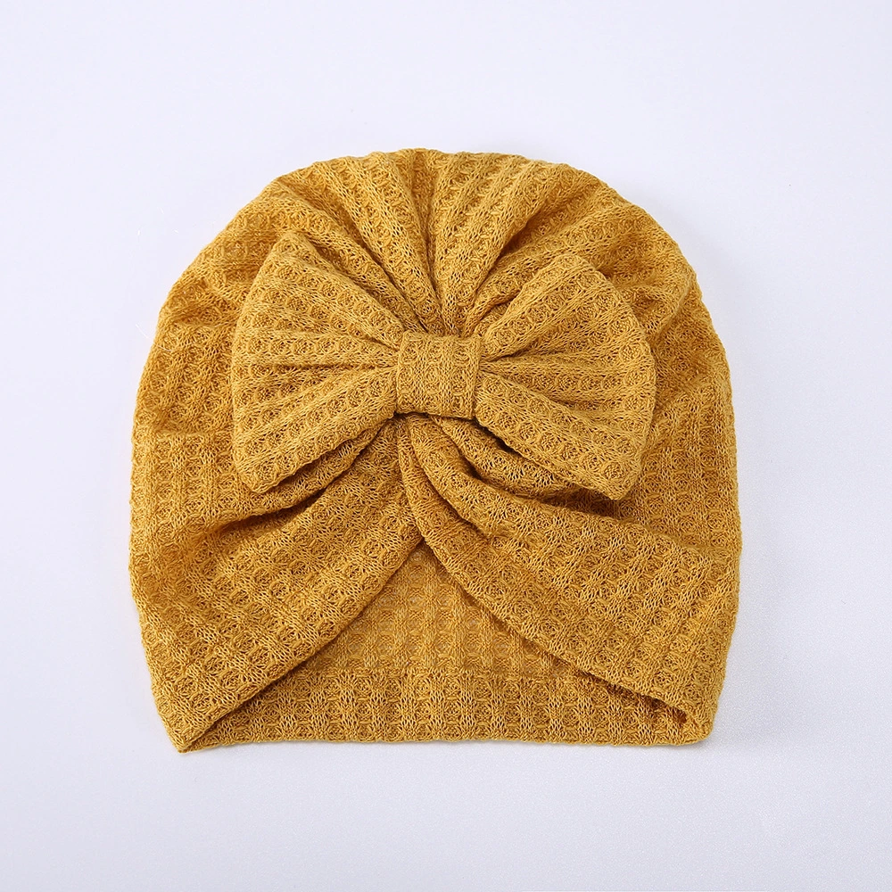 New Children&prime;s Waffle Wool Hat Bow Indian Pullover Hat Headband for Baby