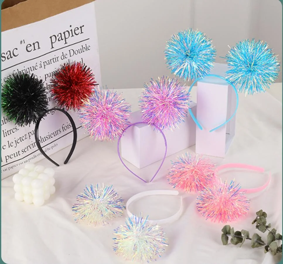 Headdress Colorful Bright Silk Ball Headband Creative Children&prime;s Holiday Party Laser Headband