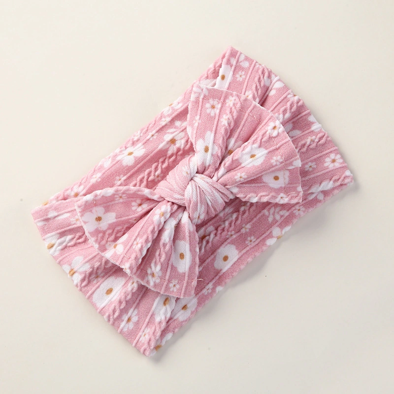 Wholesale Soft Jacquard Nylon Bow Summer Floral Print Headband for Baby