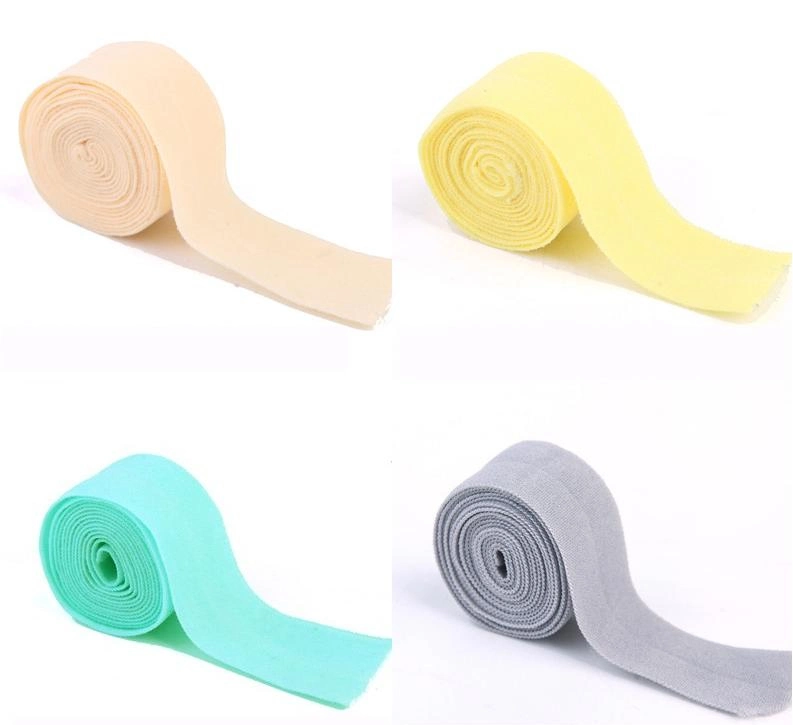 Factory Wholesale 20mm Nylon with Spandex Elastic Straps Bias Tape Binding Double Fold Over Ribbon for Garment