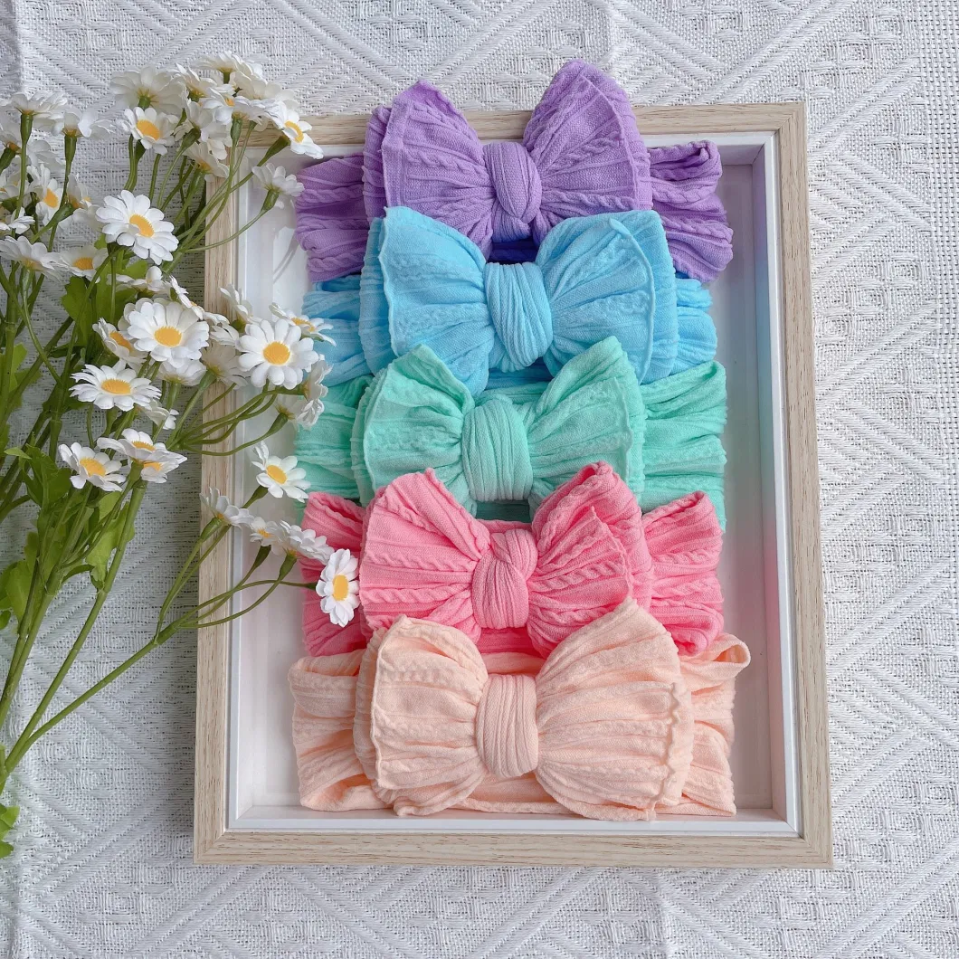 Baby Hair Accessories Children Nylon Twist Bows Hair Band Soft Silk Ornament Decoration Fabric Girl Cotton Flower Bowknot Knitted Headband