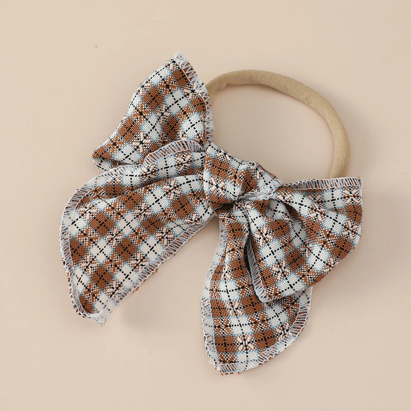 Wholesale Baby Bow Narrow Headband Girl&prime;s Gingham Fabric Bow Headband for Baby