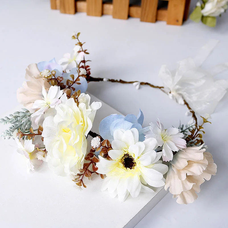 Korean Style Flower Crown Wedding Bohemian Wreath Hairband Party Floral Girl Hair Accessories Flower Headband Garland Headpiece