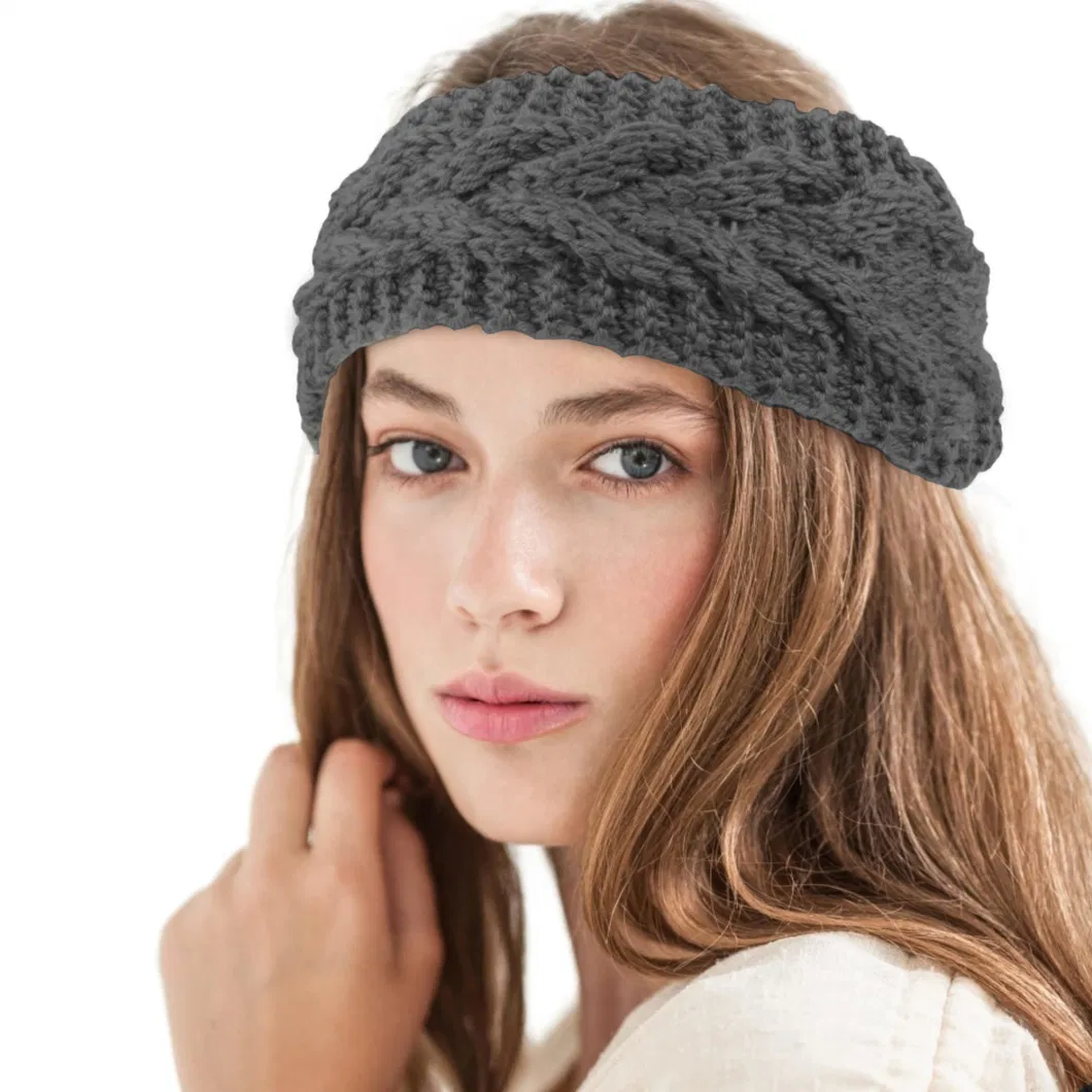 Fashion Warm Crochet Colorful Knitted Winter Headband Logo Turban Headbands for Women