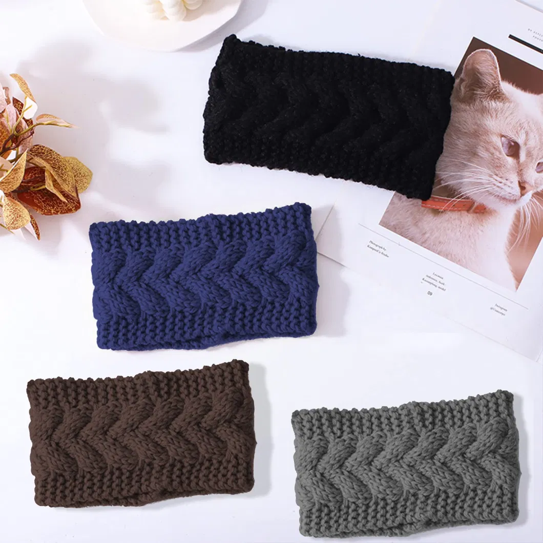 Fashion Warm Crochet Colorful Knitted Winter Headband Logo Turban Headbands for Women