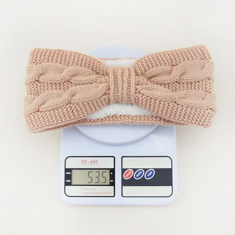 Warn Bow Fuzzy Fleece Lined Bow Hairband Knitted Headband Winter for Women