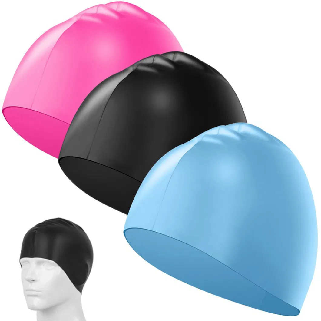 Silicone Solid Swim Cap 3D Ergonomic Design Comfortable Bathing Swimming Cap for Women and Men, Ideal for Short Medium Long Hair Esg12874