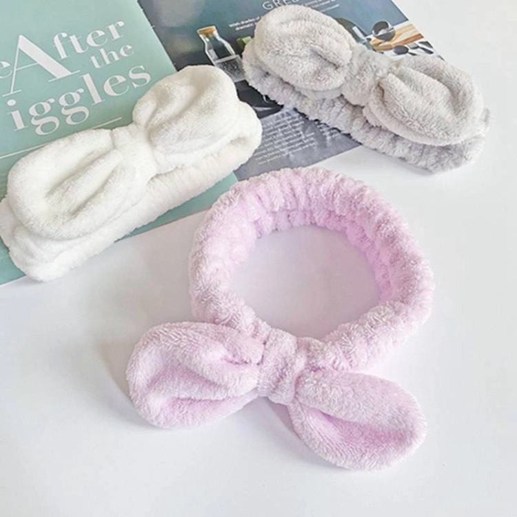 Girls Women Fluffy Terry Towel Facial Make up Bow Fur Bath Hairband SPA Head Bands Makeup Skincare Washing Headband with Logo